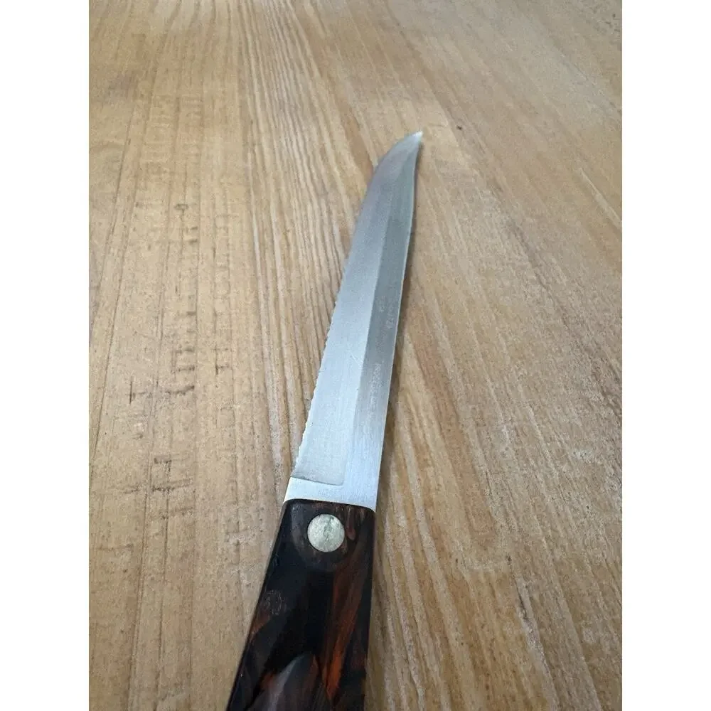 Cutco Serrated Slicing Carving Knife 1729 Dark Brown Handle Made in USA Vintage